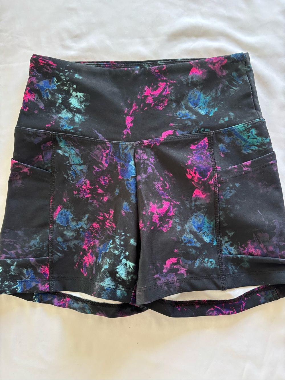 Marika Black Athletic Shorts with Pink & Blue Splash